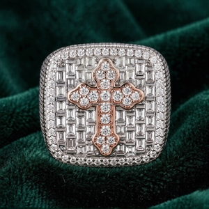 Men's Two-Tone Moissanite <b>Cross</b> Signet <b>Ring</b> 925 Sterling <b>Silver</b> Finish Baguette Cut Engagement Gift Statement <b>Ring</b> Channel Set - Product Image 1