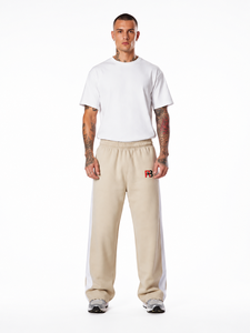 Pantalon de survêtement en molleton beige pour homme avec bande latérale blanche, taille élastique, pantalon décontracté pour l'automne - Product Image 4