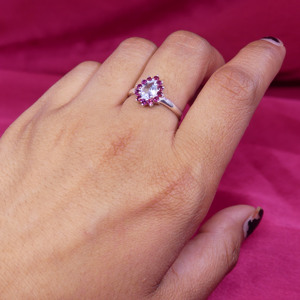 Anillo Clásico de Plata de Ley 925 con Topacio Azul y Rodolita, Joyería Plateada para Mujer, Ideal para Bodas - Product Image 6
