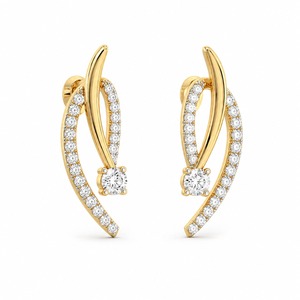Pendientes de Oro Amarillo de Lujo con Diamantes Redondos de Corte Brillante, Diseño Geométrico, Engaste de Garra, para Uso Diario de Mujer - Product Image 6