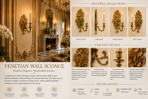 Classic Venetian Baroque Luxury Wall <b>Sconce</b> Vintage Decorative Wall <b>Light</b> with Ornamental Mirror Details Elegant Brass Framework - Product Image 6