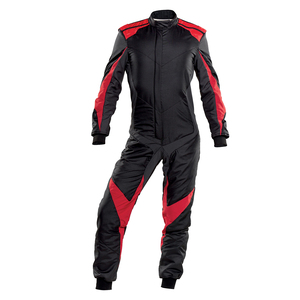 High Quality Windproof Breathable Kart Racing Suits Black <b>Red</b> Custom Size Front Zipper Fitted Lightweight Unisex Go Kart Suits - Product Image 4