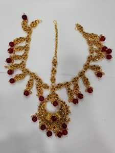 Women's Indian Vintage Copper Gold Plated Necklace Earrings Headpiece Engagement Anniversary Wedding Party <b>Gift</b> Set High Quality - Product Image 2