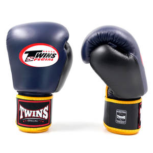 Guantes de Boxeo Profesionales para Entrenamiento de Combate, Cuero Premium Azul y Negro, Marca Twin Label, para Golpear y Patinar - Product Image 3