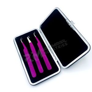 Pinces à cils RMI avec pointe argentée, embouts en fibre de couleur violette, pinces à cils avec logo personnalisé pour extensions de cils - Product Image 2
