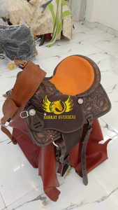 Custom Brown <b>Tooled</b> Orange Seat New Genuine <b>Leather</b> Western Horse Saddle Portable Riding Durable horse equipments - Product Image 2