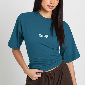 Hot Selling 100% Cotton Eco-Friendly 220gsm Women's Crop Top Summer Casual Wear High Quality Quick Dry Boxy Tee <b>Appliques</b> - Product Image 1