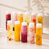 Vente en gros de bouteilles en plastique PET de forme cylindrique longue pour jus, whisky, avec bouchon à vis en PP, qualité alimentaire, logo personnalisé, bouteille en plastique