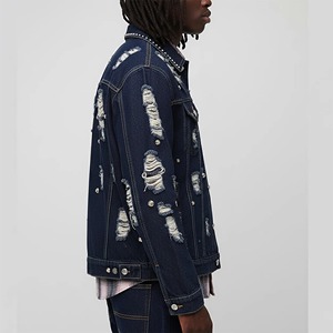 OEM Custom Men's Multi Pocket Denim Coat <b>Jacket</b> Distressed Ripped High Street Loose Denim Jeans <b>Jackets</b> For Men - Product Image 5