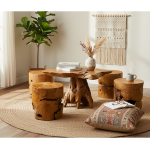 Table basse ARTERRA en bois naturel de teck rustique, artisanale, meubles de salon, non pliable - Product Image 4