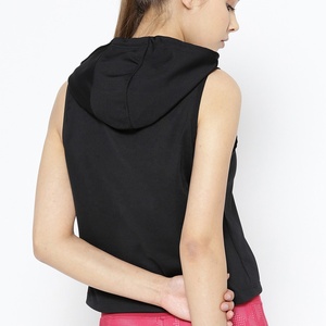 Sudadera sin mangas con capucha para mujer, negra, de punto, poliéster transpirable, corte regular, ropa informal de verano - Product Image 3