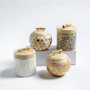 Vietnamese <b>Bamboo</b> Storage Jar with Handmade Mother of Pearl Inlaid Finish Decorative <b>Container</b> with Secure Lid Design - Product Image 1