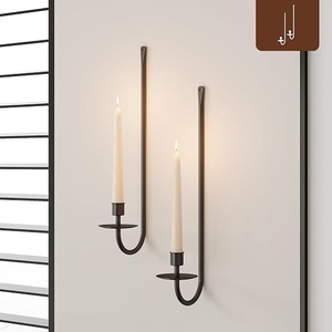 Ensemble de 2 porte-bougies muraux en fer faits à la main, durables, design moderne noir pour la décoration de la maison et de mariage - Product Image 1