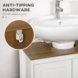 Mobiletto Sottolavabo Bianco Antico e Noce con Doppia Anta per Bagno - Product Image 6