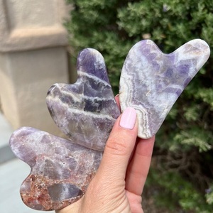 Chakralume Natural Chevron Amethyst Gua Sha Facial <b>Massage</b> <b>Tool</b> Hand Polished Crystal for Skincare Reiki Chakra Energy Healing - Product Image 2