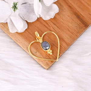 Pendentif en laiton avec pierre précieuse naturelle en labradorite en forme de cœur, cadeau classique pour femme - Product Image 2