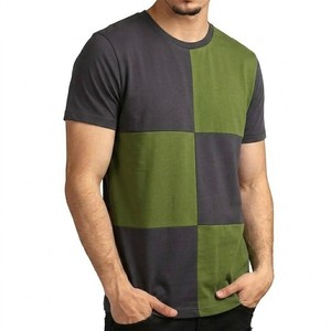 Men Stylish <b>Check</b> Panel T Shirt Casual Half Sleeve Cotton Soft Breathable Comfortable Summer Daily Wear Modern Outfit - Product Image 1