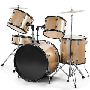 Full-Size Adult 5-Piece Champagne Drum Set Includes Bass Drum Two <b>Tom</b> & Snare <b>Floor</b> <b>Tom</b> 16\" Ride Cymbal 14\" Hi Hat Cymbal - Product Image 1