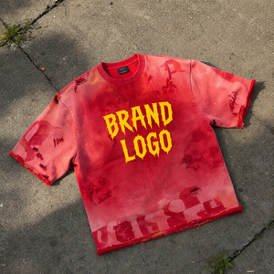 Camiseta de Algodón Vintage OEM con Efecto Desgastado y Roturas, Teñido Personalizado con Spray, Ajuste Regular, Transpirable, Ecológica, Estilo Urbano - Product Image 1