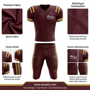 Ensemble de maillot de football américain Wize International pour hommes, couleur bordeaux et or, manches courtes, col en V, uniforme rembourré, uniforme de football américain - Product Image 6