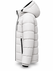 Blouson matelassé à capuche blanc pour homme, imperméable, séchage rapide, décontracté, fermeture éclair, rembourrage en polyester, longueur standard, couleur unie, personnalisable - Product Image 3