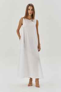 Vestido Maxi Blanco sin Espalda para Mujer, de Algodón Ecológico, Transpirable, Lavable, sin Mangas, Holgado, Informal, para Verano y Playa - Product Image 4