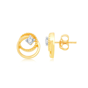 Pendientes de tuerca modernos de oro amarillo de 18 quilates con diseño floral de diamantes cultivados en laboratorio de corte redondo para mujer, estilo Poignant Demeanour - Product Image 1