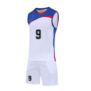Ensemble de maillots de volley-ball unisexe blanc bleu rouge sans manches col en V séchage rapide évacuation de l'humidité impression sublimée numéro 9 adulte - Product Image 3