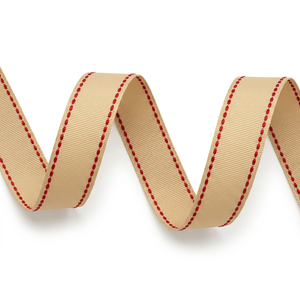 Wholesale 25mm Champagne Gold Red Edge Stitch Grosgrain <b>Ribbon</b> for Luxury Packaging Wedding Decor Hair Bows Supplier - Product Image 2