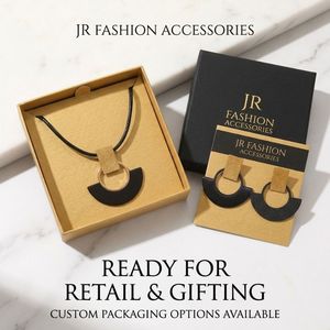 Matte Black Geometric Fan Jewelry Set 316L Stainless Steel Necklace Earrings - Product Image 3