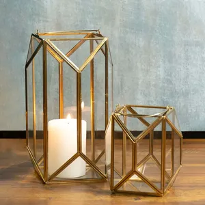 Decorative Black Iron Candle Holder Handmade for Modern Bedroom DecorationGeometric <b>Brass</b> <b>Lantern</b> Glass Candle Holder Home Decor - Product Image 6