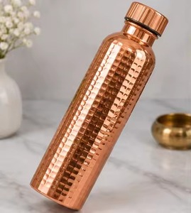 Copper Water Bottle Hammered Finish Portable Travel <b>Drinkware</b> Minimalist Design With Lid - Product Image 6
