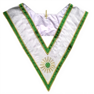 Collier de la 5ème Ordonnance du Rite Français en soie bleu riche avec broderie dorée, motifs symboliques, représentation de bijou central éclatant - Product Image 1