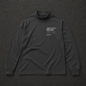 Custom OEM Men's Long Sleeve <b>Mock</b> <b>Neck</b> T-Shirt Charcoal Grey Techwear Streetwear Tactical Graphic Print Pullover <b>Top</b> - Product Image 1