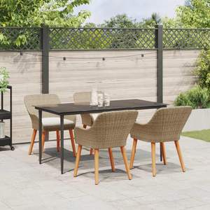 Ensemble de salle à manger de jardin en polyrotin beige 5 pièces avec coussins, mobilier d'extérieur style contemporain - Product Image 5