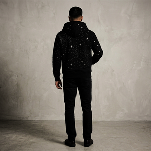 Glory Custom Black Rhinestone Star Zip Up Hoodie 100% Cotton Soft Eco Friendly Fabric For Unisex Comfort Wear - Product Image 5