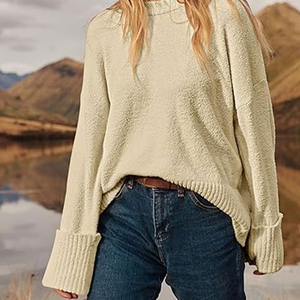 Suéter de Punto Estándar Casual de Cuello Alto para Mujer, Manga Regular, Color Sólido, 100% Poliéster Antipilling, AL SWANS - Product Image 5