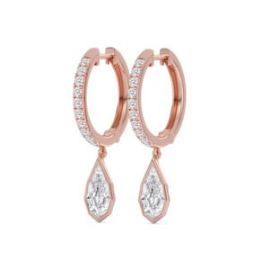 Pendientes de Aro Premium de Oro Rosa de 9K con Diamantes de Laboratorio en Corte Escalonado de Forma de Pera, 2.51 CTW - Product Image 2