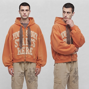 Oversized Zip-Up Embroidery Washed Hoodie Men Winter Heavyweight 100% Cotton Fleece Baggy Hoodies Men's Stonewashed Hoodies Mens - Product Image 1