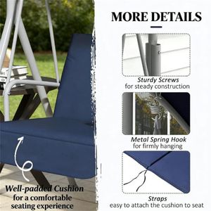 Silla Columpio de Jardín para Exteriores en Azul Oscuro, Columpios de Patio Elegantes para Comodidad y Ocio - Product Image 2