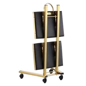 Carrello Moderno a 2 Ripiani Dorato per Salone di Bellezza o Bagno, in Acciaio Inossidabile con Doppio Vassoio Portaoggetti, Elegante Arredo per Salone - Product Image 5