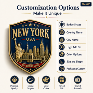 Imán de nevera con insignia metálica de lugares emblemáticos de la ciudad: Nueva York, París, Londres, Tokio, Berlín. Venta al por mayor. - Product Image 6