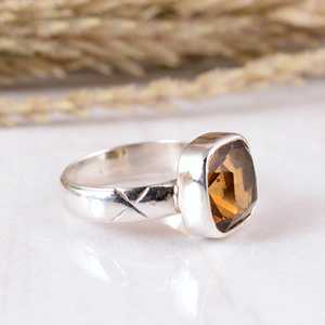 925 Sterling Silver Golden Citrine Ring Natural <b>Cushion</b> Gemstone Bezel Set Boho Hippie Style <b>Statement</b> Jewelry Handcrafted - Product Image 2