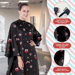 Cape de Coiffure pour Adultes - Cape de Salon pour Femmes avec Nœud Cerise Adorable, Résistante à l'Eau, Écologique, de Haute Qualité, avec Clip - Product Image 3