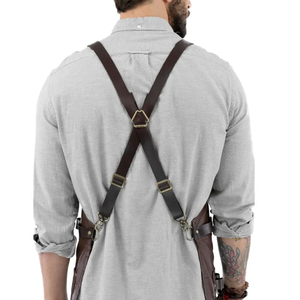 <b>Leather</b> Bib <b>Apron</b> With Multiple Pockets For Hairdressers And Barbers Classic Style Durable Workwear - Product Image 6