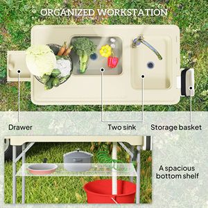Portable <b>Folding</b> Fish Cleaning <b>Table</b> with Sinks Drawer Storage Drainage Hose Sprayer Shelf for Camping <b>Kitchen</b> - Product Image 5