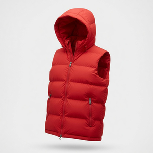 <b>Men's</b> <b>Red</b> Hooded Puffer <b>Vest</b> Zipper Front Windproof Casual Sleeveless Jacket Winter Outerwear Unisex Half Sleeves Jacket - Product Image 2