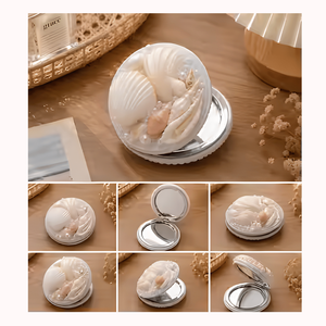 Miroir de maquillage compact fait main en coquillages naturels, style plage côtière, miroir de poche pour femmes, accessoires de voyage, cadeau boutique - Product Image 1