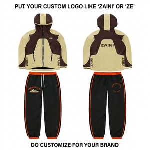 Traje Cortavientos de Poliéster Taslan de 220 GSM, Color Marrón Beige con Paneles en Contraste, Logotipo Personalizado con Bordado e Impresión - Product Image 1