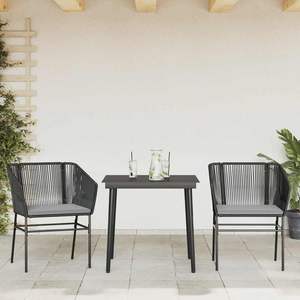 Garden Dining Set <b>Black</b> Poly Rattan 31.5x31.5x29.1 Inch Metal <b>Frame</b> Weather Resistant Outdoor Furniture Contemporary Style - Product Image 3
